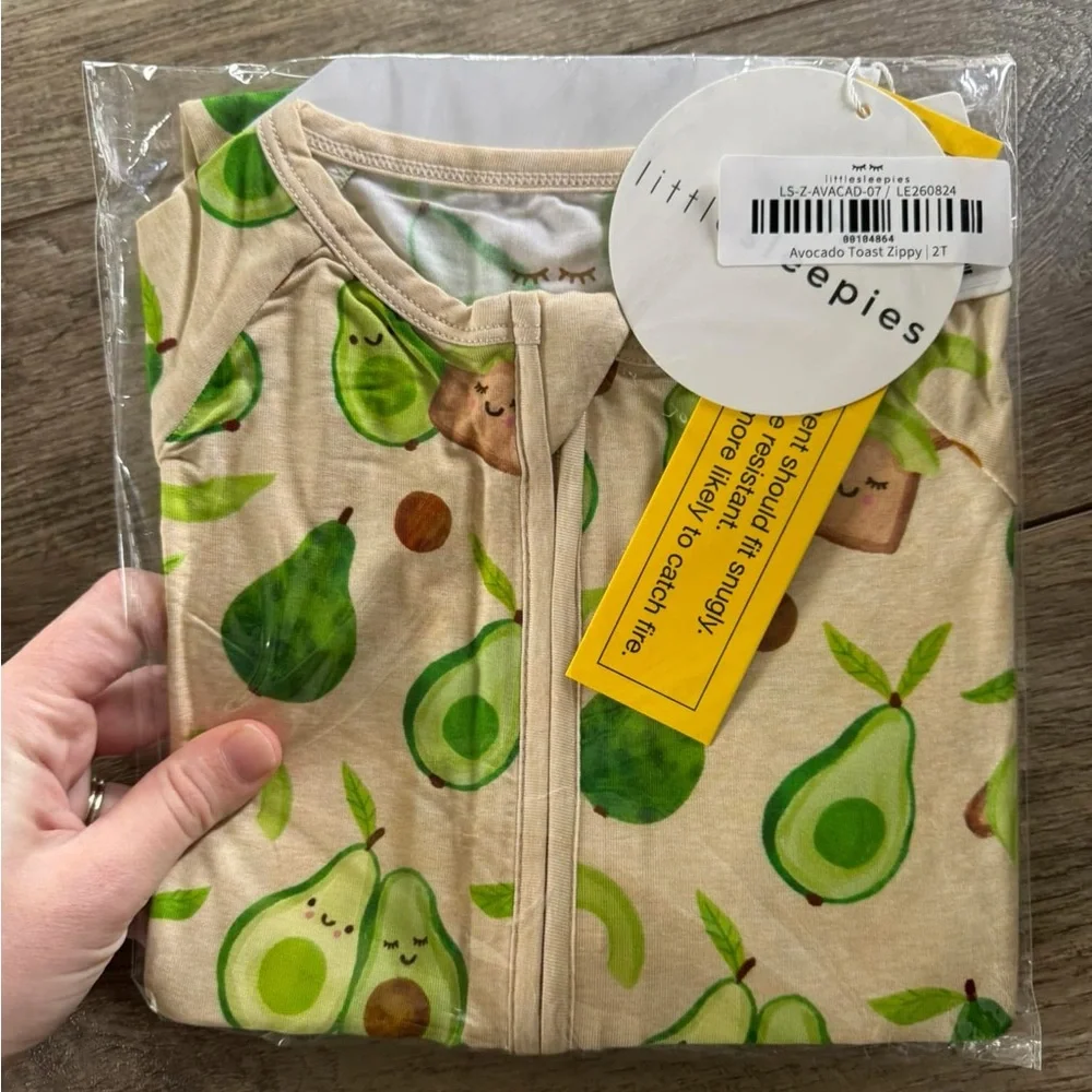 🥑🍞 avocado toast bamboo zippy pajamas Little Sleepies toddler pj 2T NEW - Picture 1 of 3